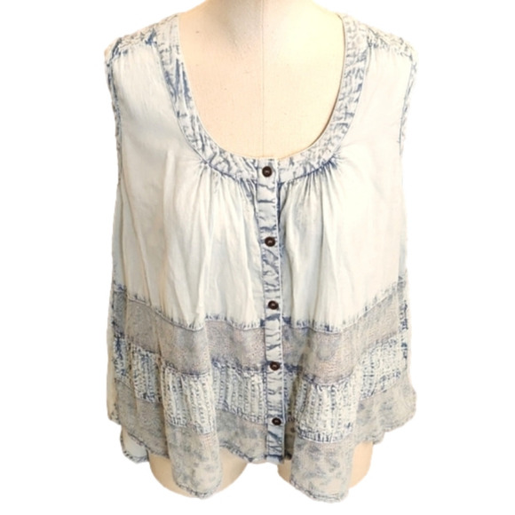 WOMENS Rachel Zoe light chambray embroidered tank top size Small. - Picture 8 of 14